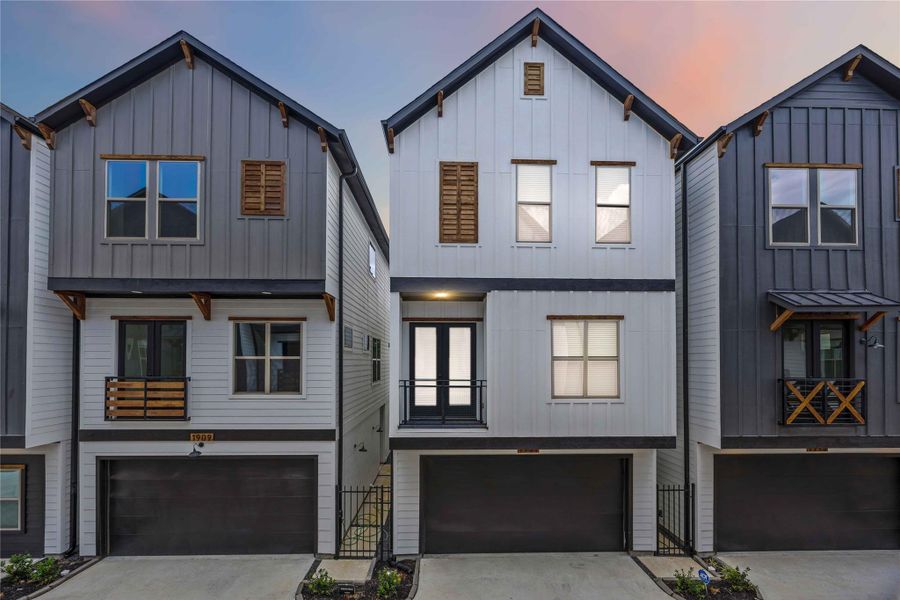 Front elevations. From left to right: Plan D, Plan E & Plan C