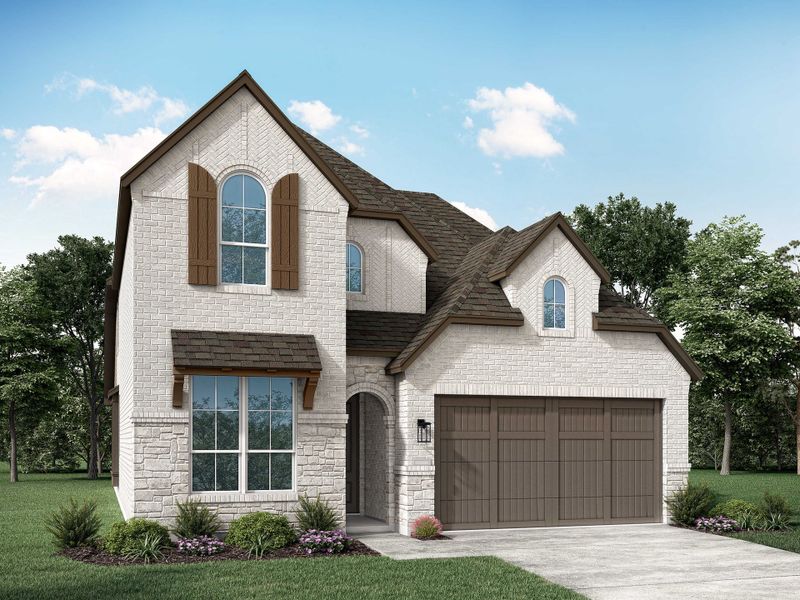Representative exterior photo of a completed home built from the Griffith Plan by Highland Homes in 6 Creeks at Waterridge: 45ft. lots, Kyle, TX (Image 16).