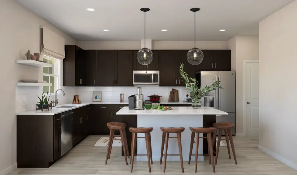 Kitchen with center island and pendant lighting