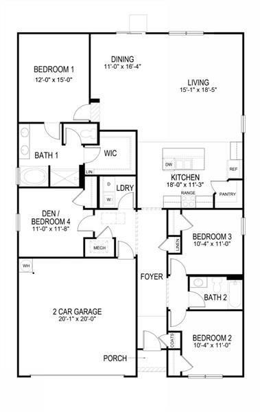 2D floor plan layout of this home in Northwoods at Mirror Lake, Villa Rica, GA (Image 4).