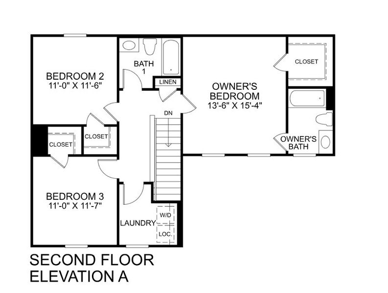 2D floor plan layout for the Aspen by Ryan Homes in Baker Grove, Duncan, SC (Image 3).