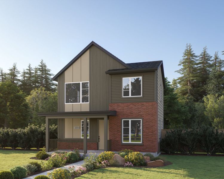 Representative exterior photo of a completed home built from the Spark Three by Brookfield Residential in Spark at Uplands, Westminster, CO (Image 6).