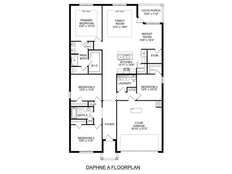 2D floor plan layout for the The Daphne E by Davidson Homes LLC in Bailey Park, Fayetteville, TN (Image 3).