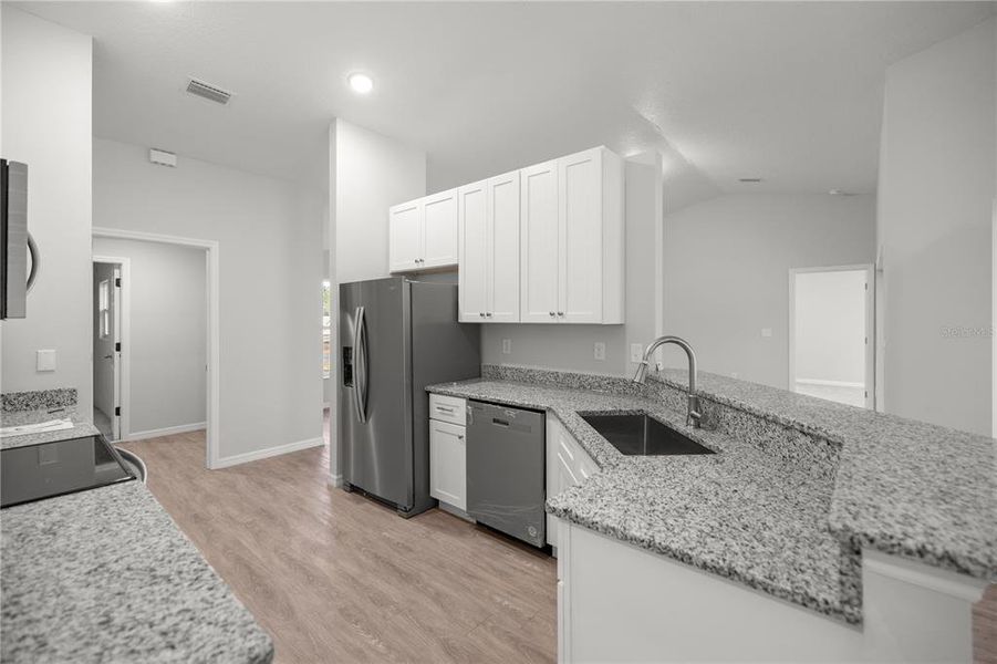 Kitchen with recessed lighting