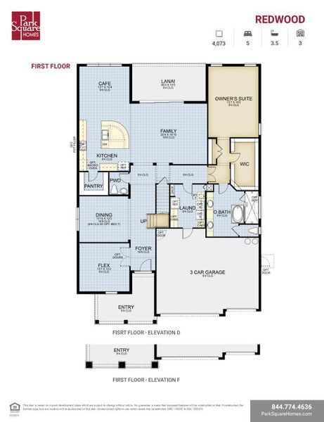 2D floor plan layout for the Redwood by Park Square Residential in Tamarack at Two Rivers, Zephyrhills, FL (Image 3).