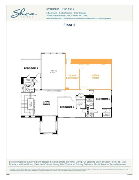 2D floor plan layout of this home in Evergreen 70', Conroe, TX (Image 5).