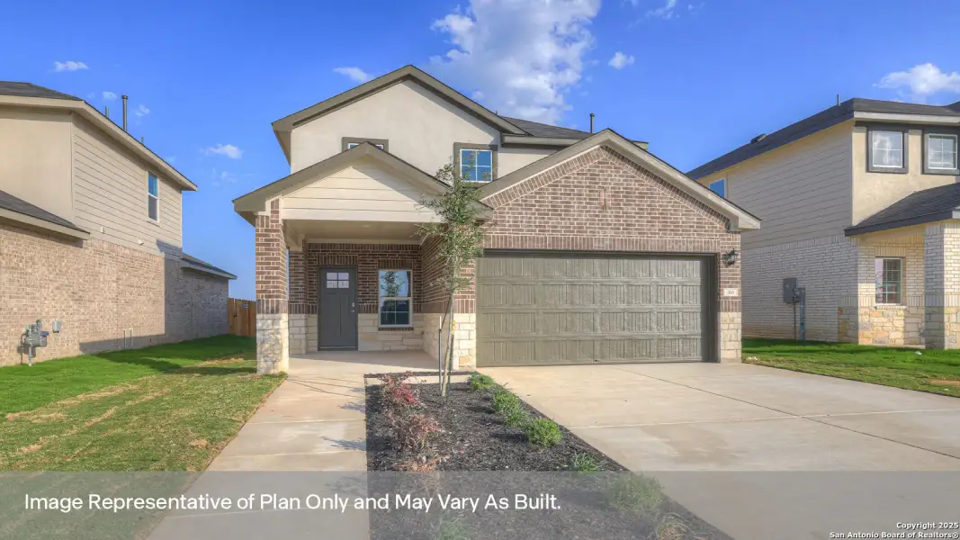 Front exterior of a new home in Whisper South, San Marcos, TX, highlighting curb appeal (Image 1). Front exterior of a new home in Whisper South, San Marcos, TX, highlighting curb appeal (Image 1).