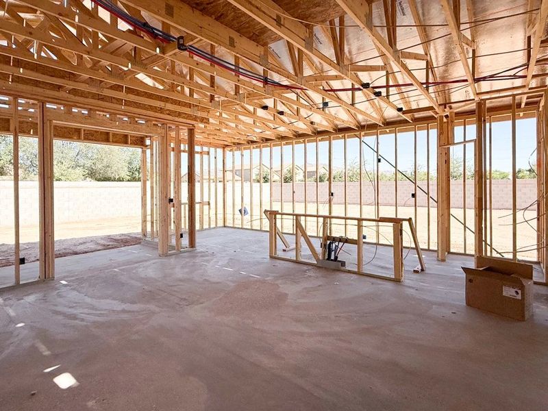 Great room, kitchen and dining