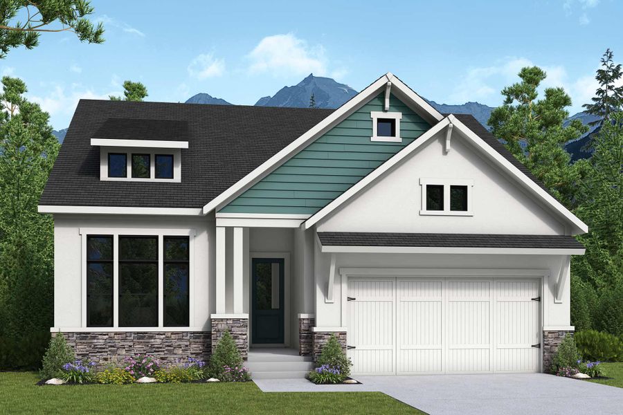 Front exterior of a new home in Cloverleaf - Pinnacle Collection, Monument, CO, highlighting curb appeal (Image 2). Front exterior of a new home in Cloverleaf - Pinnacle Collection, Monument, CO, highlighting curb appeal (Image 2).