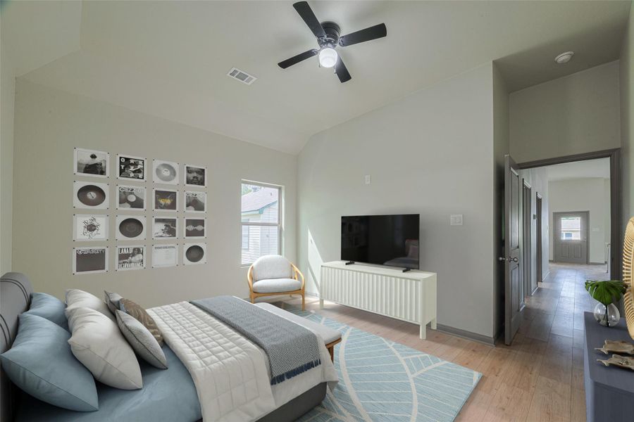 Spacious master bedroom with stylish virtual staging for inspiration. Spacious master bedroom with stylish virtual staging for inspiration.