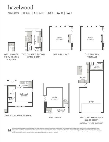 Featuring the optional electric fireplace, media room and 5th bed & bath, you'll find everything the family desires in our Rousseau plan.