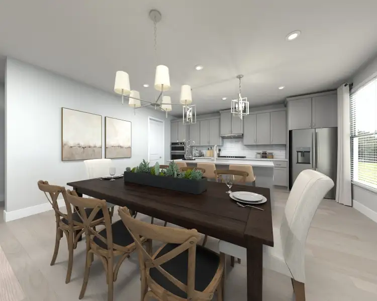 The open-concept floorplan allows for an easy flow between the kitchen and dining areas. The open-concept floorplan allows for an easy flow between the kitchen and dining areas.