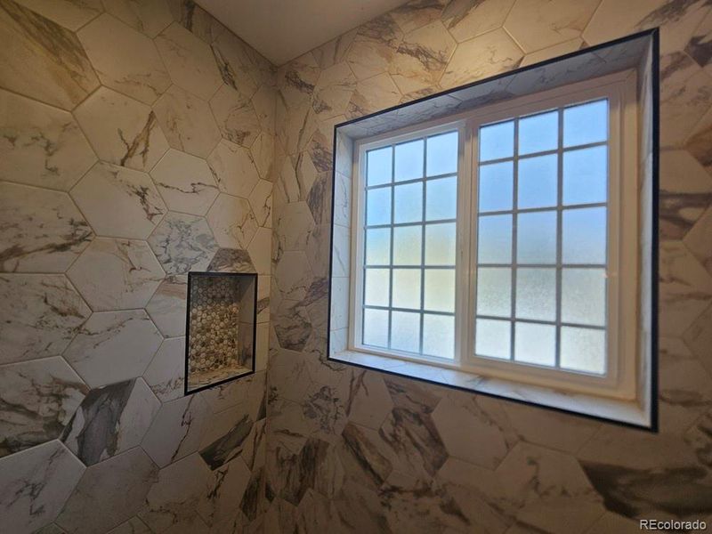 Shower Niche Recessed Wall Shelf & Frosted Glass Privacy Window