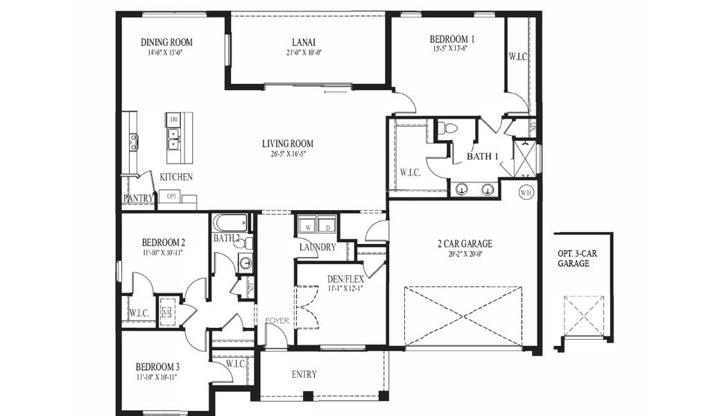 2D floor plan layout for the Kellen by D.R. Horton in Deep Creek Tradition Series, Punta Gorda, FL (Image 5).