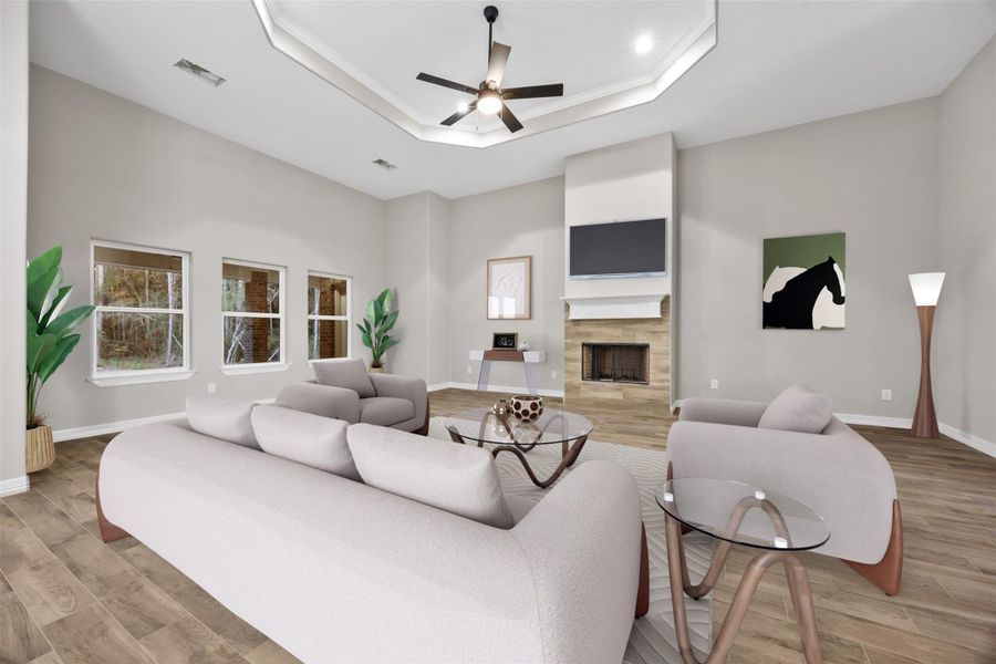 Virtually staged family room Virtually staged family room