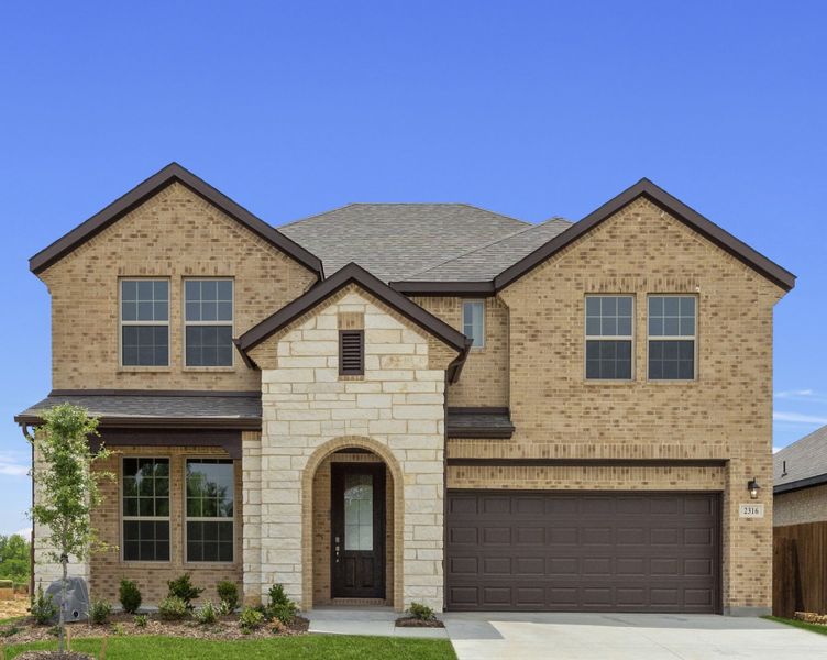 Representative exterior photo of a completed home built from the Trinity by UnionMain Homes in Elevon, Lavon, TX (Image 21). Representative exterior photo of a completed home built from the Trinity by UnionMain Homes in Elevon, Lavon, TX (Image 21).