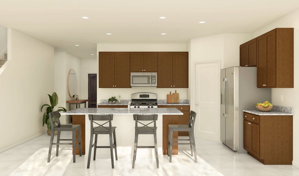 Kitchen with dark stained cabinets