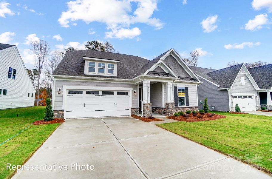 Front exterior of a new home in The Meadows at Laurelbrook, Sherrills Ford, NC, highlighting curb appeal (Image 21).