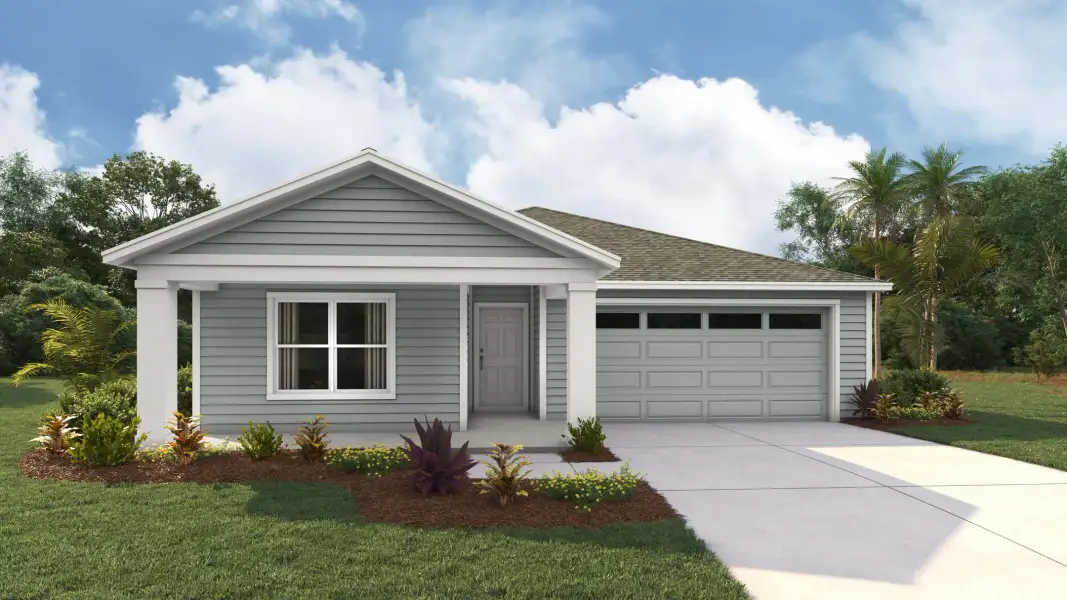 Front exterior of a new home in Fletcher Trace, Alachua, FL, highlighting curb appeal (Image 1). Front exterior of a new home in Fletcher Trace, Alachua, FL, highlighting curb appeal (Image 1).