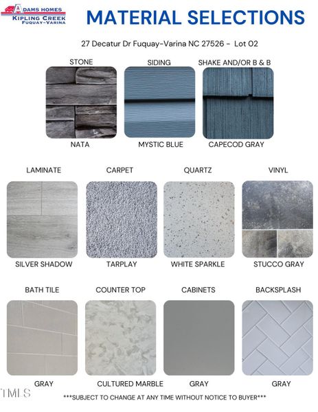 Material Color Selection Sheet