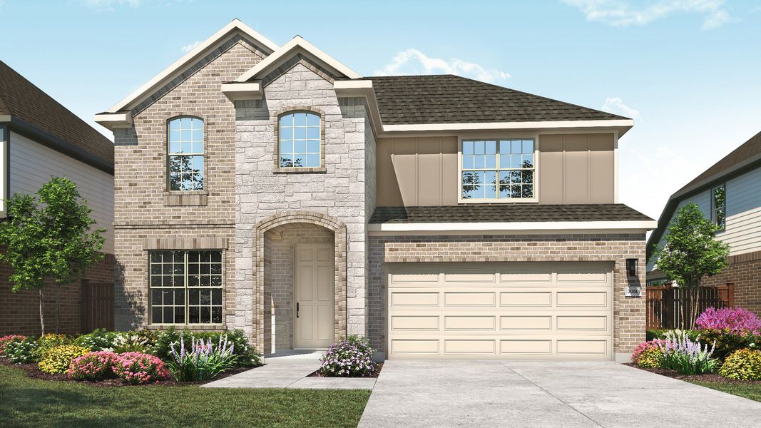 Representative exterior photo of a completed home built from the Rosewood by DRB Homes in Whisper South, San Marcos, TX (Image 21).
