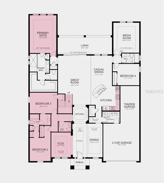 First Floor Plan - Structural options added include: gourmet kitchen, second floor bonus room with bedroom and bath, primary bathroom extension