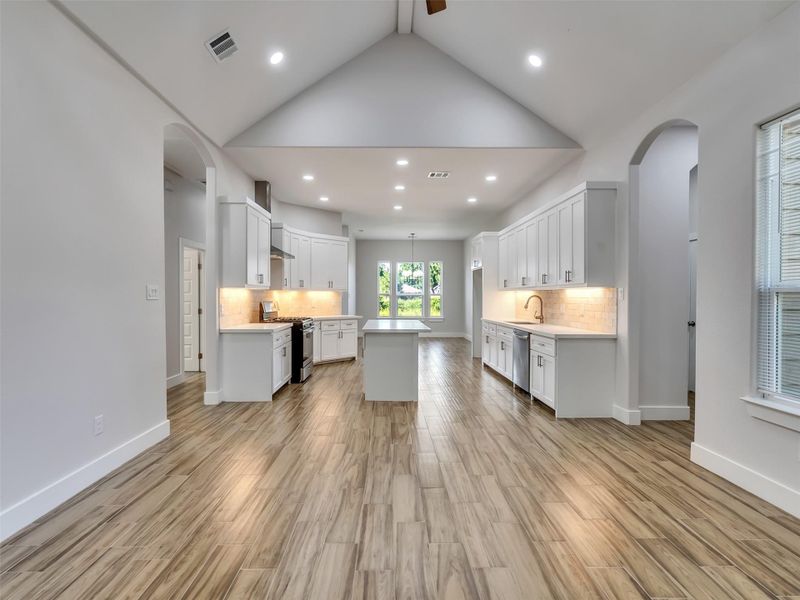 Spacious kitchen and living combo