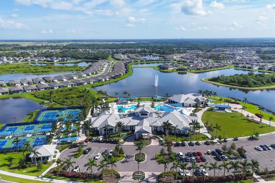 sky view of the Driftwood Club, the absolute heart of the community