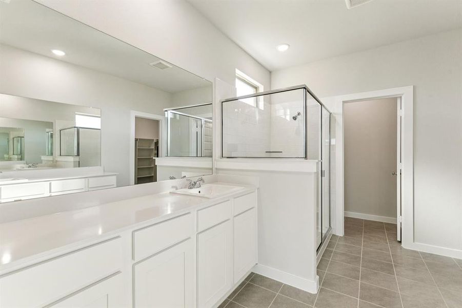 Primary Bathroom in the Wimbledon home plan by Trophy Signature Homes – REPRESENTATIVE PHOTO