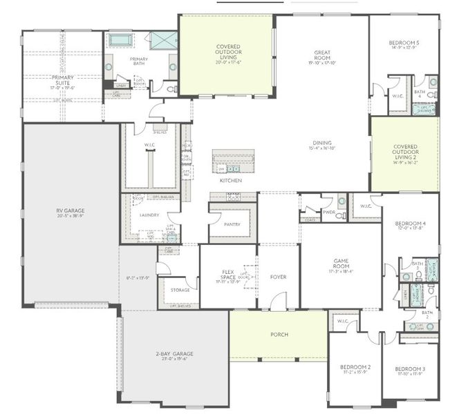 2D floor plan layout for the Aurora Plan 9001 by Tri Pointe Homes in Emberly, Queen Creek, AZ (Image 4).