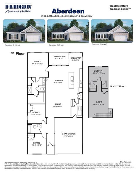 2D floor plan layout for the Aberdeen - Drhe by D.R. Horton in West New Bern, New Bern, NC (Image 3).