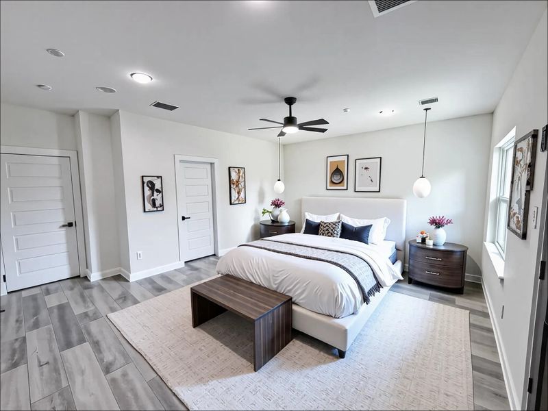 Bright and airy, this generous master suite on the second floor offers abundant natural light and its own private patio, creating a serene and inviting escape.*virtually staged & digitally enhanced Bright and airy, this generous master suite on the second floor offers abundant natural light and its own private patio, creating a serene and inviting escape.*virtually staged & digitally enhanced