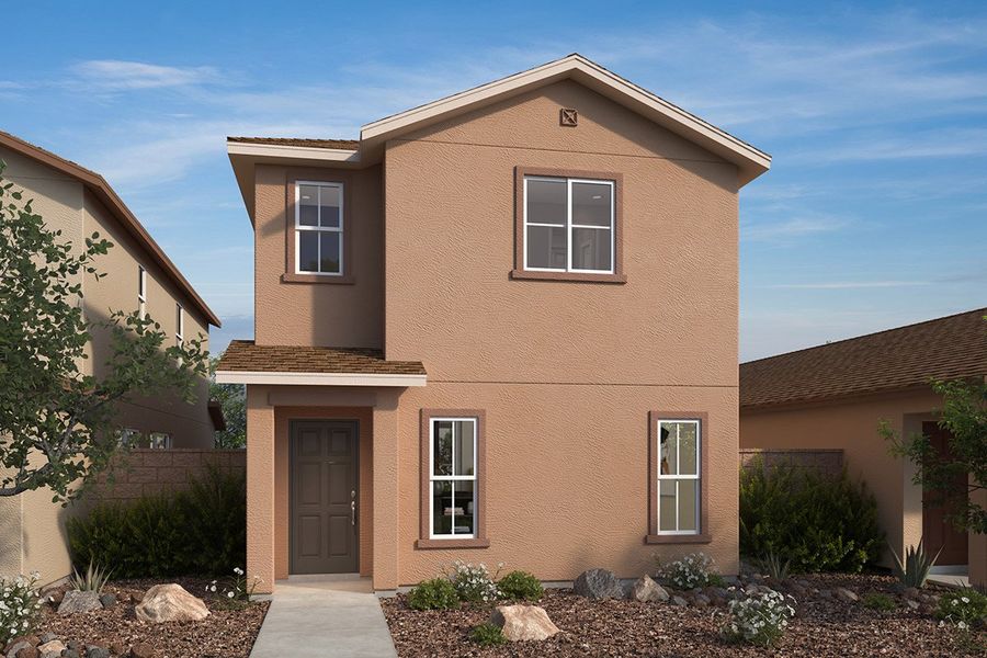 Representative exterior photo of a completed home built from the 1609 by KB Home in Enclaves at Tumamoc, Tucson, AZ (Image 5). Representative exterior photo of a completed home built from the 1609 by KB Home in Enclaves at Tumamoc, Tucson, AZ (Image 5).