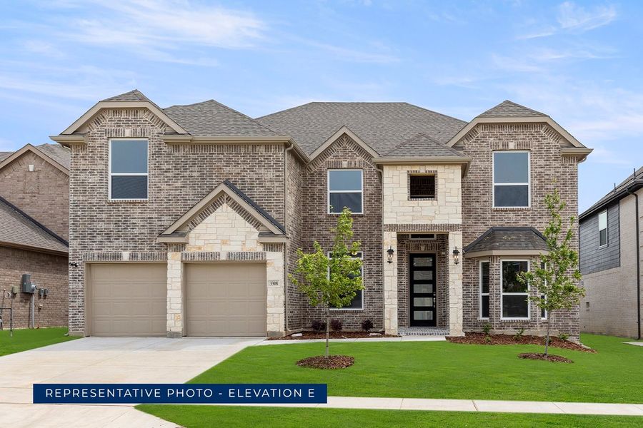 Representative exterior photo of a completed home built from the Hillcrest 2F (w/Media) by First Texas Homes in Cambridge Estates, Prosper, TX (Image 10).