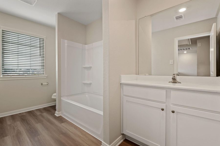 Secondary Bathroom comes with a shower and tub combo Secondary Bathroom comes with a shower and tub combo