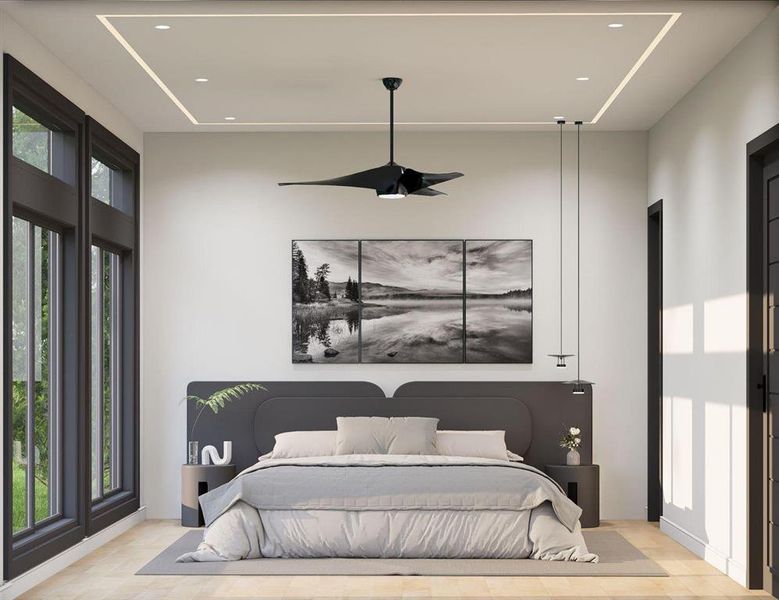 Bedroom with recessed lighting