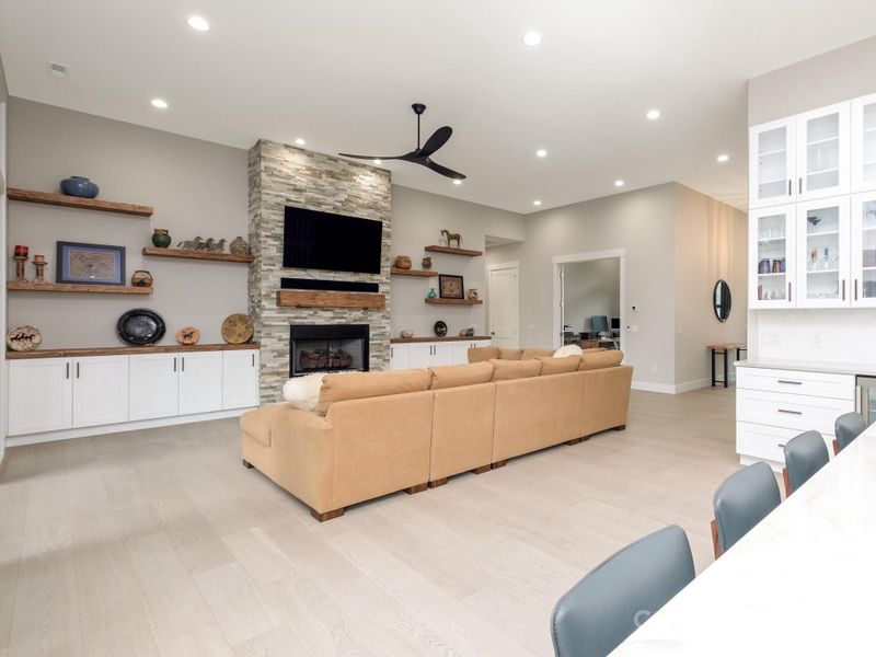 Looking into great room from kitchen island