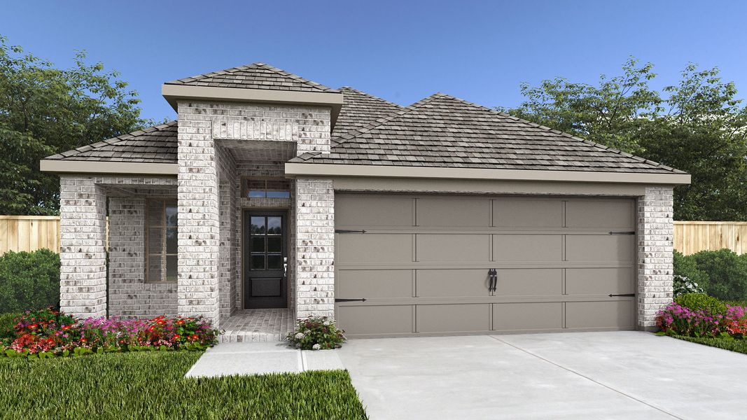Representative exterior photo of a completed home built from the 1743W by Perry Homes in The Grand Prairie 40', Hockley, TX (Image 19).