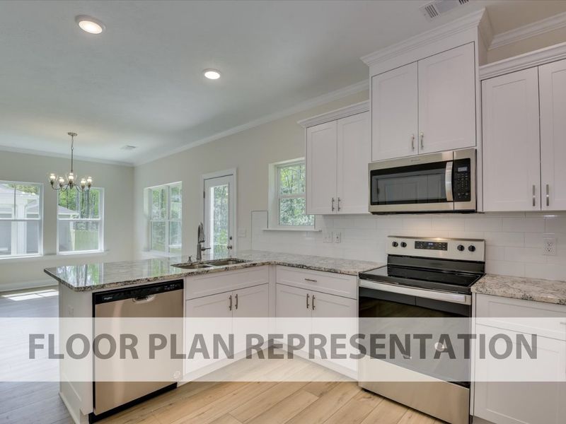 Kitchen View to Cafe Floorplan Representation Photo | The 1490 Plan by Ivey Homes Kitchen View to Cafe Floorplan Representation Photo | The 1490 Plan by Ivey Homes