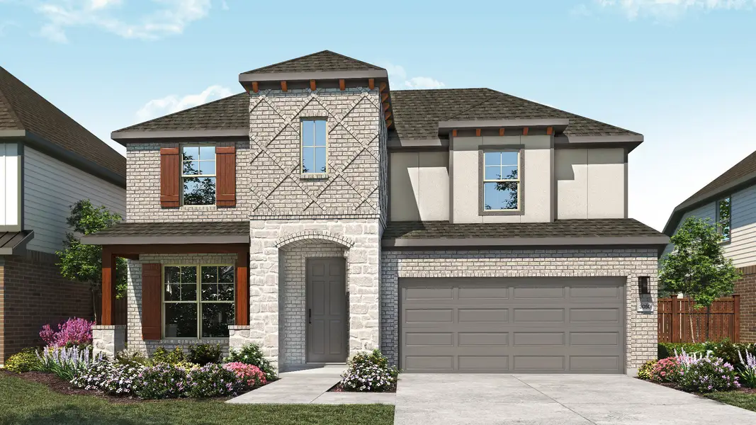 Representative exterior photo of a completed home built from the Rosewood by DRB Homes in Whisper South, San Marcos, TX (Image 2). Representative exterior photo of a completed home built from the Rosewood by DRB Homes in Whisper South, San Marcos, TX (Image 2).