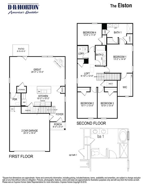 2D floor plan layout for the ELSTON by D.R. Horton in Reserve at Hickory Ridge, Columbia, TN (Image 5).