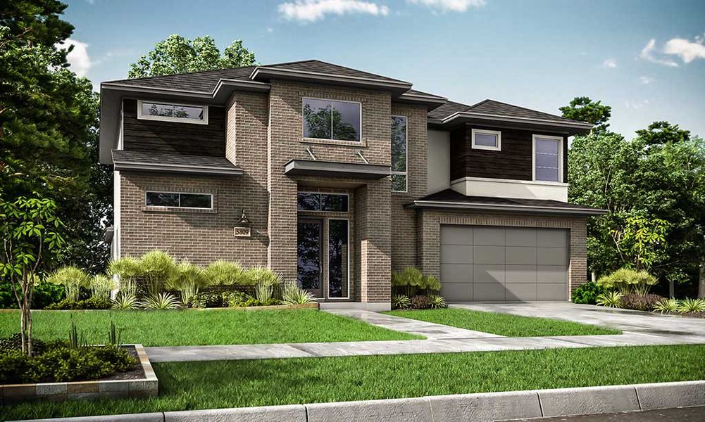 Front exterior of a new home in Avalon at Cypress, Cypress, TX, highlighting curb appeal (Image 1). Front exterior of a new home in Avalon at Cypress, Cypress, TX, highlighting curb appeal (Image 1).