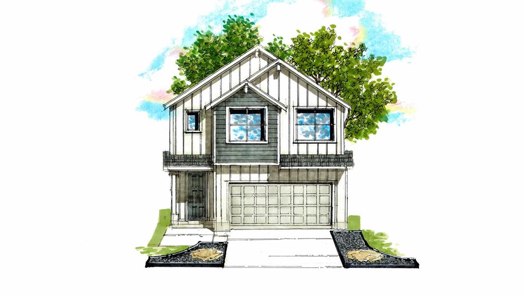 Exterior rendering of this home design in Trilogy Grove, Leon Valley, TX (Image 3). Exterior rendering of this home design in Trilogy Grove, Leon Valley, TX (Image 3).