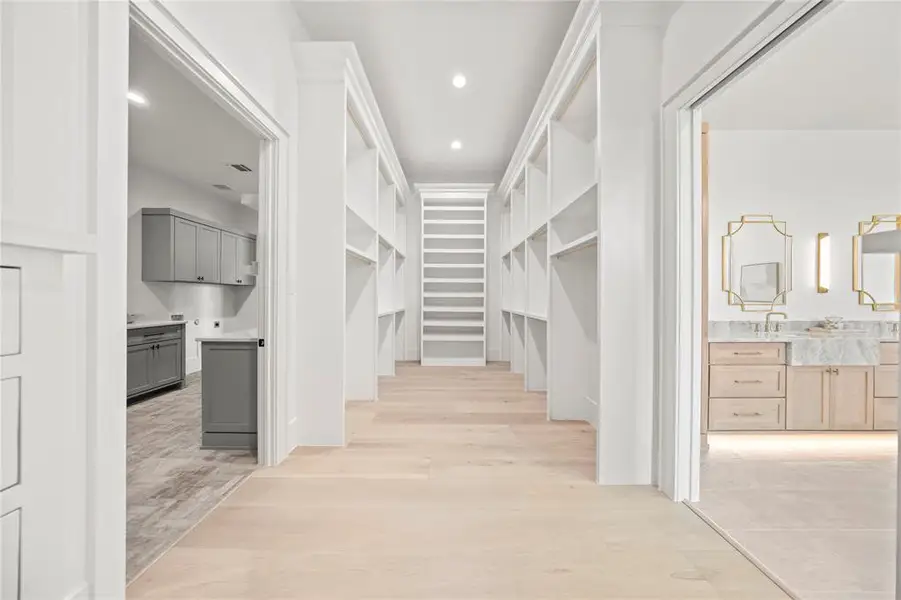 Walk in closet featuring light wood-style flooring