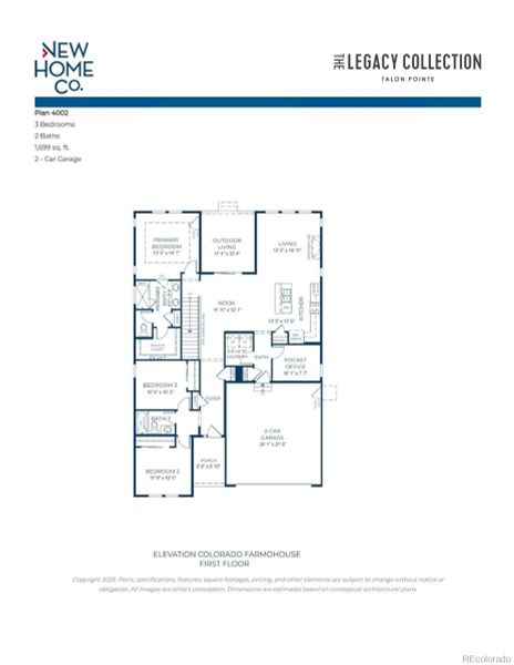 2D floor plan layout of this home in The Legacy Collection at Talon Pointe, Thornton, CO (Image 2).