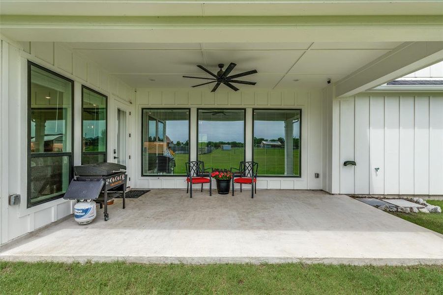 Back patio with ceiling fan Back patio with ceiling fan