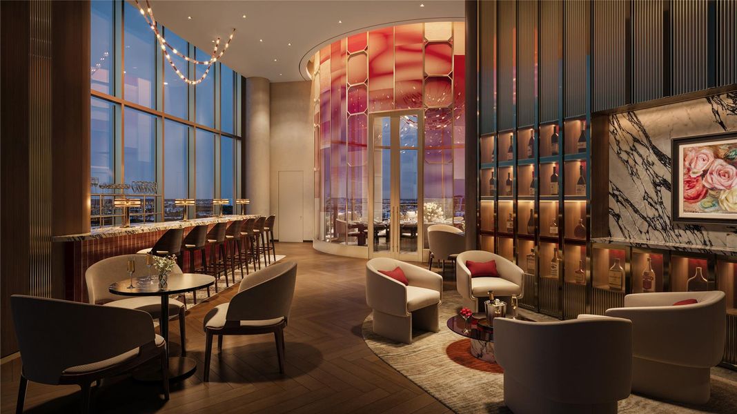 The iconic St. Regis Sky Lounge and Cognac Bar can be found on level 20.The Skyline Resort Pool and sundeck overlook the iconic Houston skyline. This serene area is thoughtfully designed with private cabanas, towel service, and outdoor grilling stations.