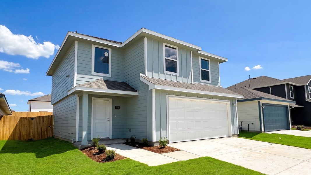 Front exterior of a new home in Maplewood Meadows, Talty, TX, highlighting curb appeal (Image 1). Front exterior of a new home in Maplewood Meadows, Talty, TX, highlighting curb appeal (Image 1).