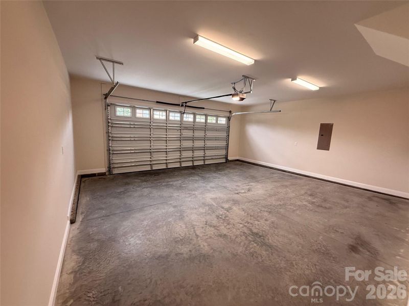 The two-car garage is completely finished.