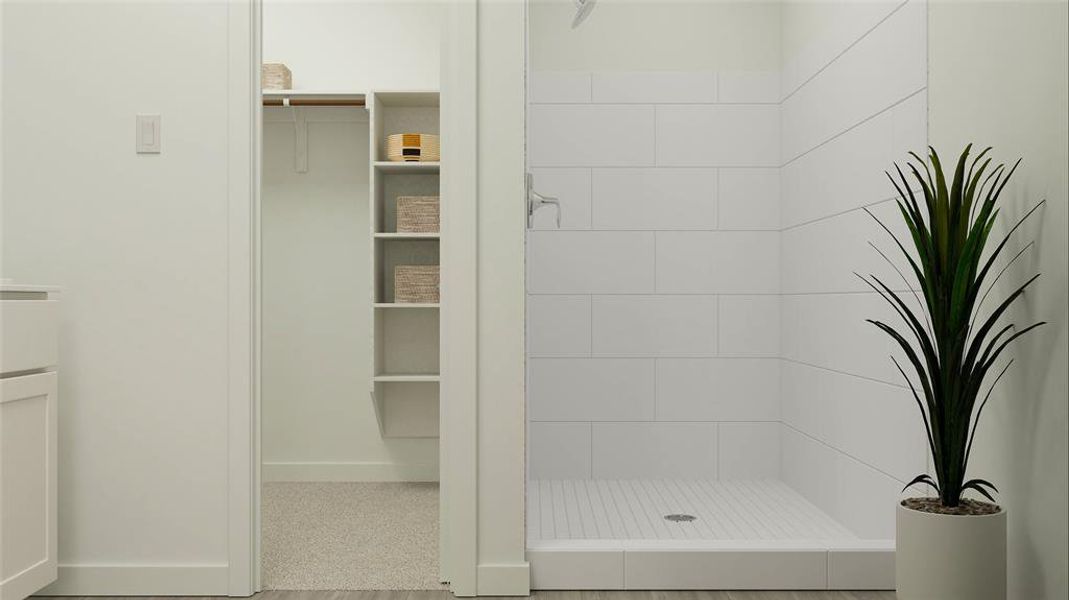 Bathroom with a tile shower